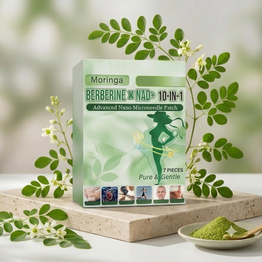 A microneedle wellness patch combining Berberine, NAD+ and Moringa in a one convenient wearable format